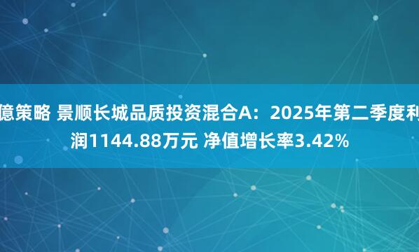 億策略 景顺长城品质投资混合A：2025年第二季度利润1144.88万元 净值增长率3.42%